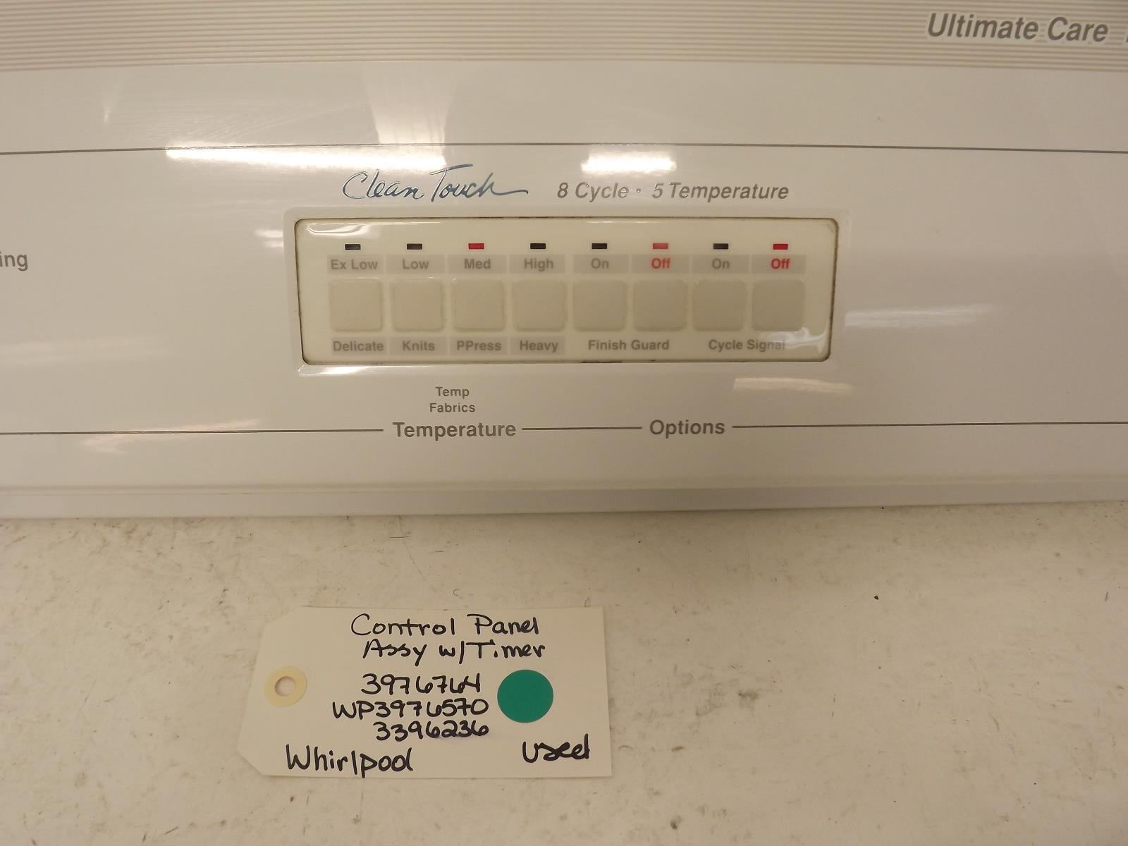 Whirlpool Dryer 3976764 WP3976570 3396236 Control Panel Assy w/Timer Used Whirlpool Dryer 3976764 WP3976570 3396236 Control Panel Assy w/Timer Used